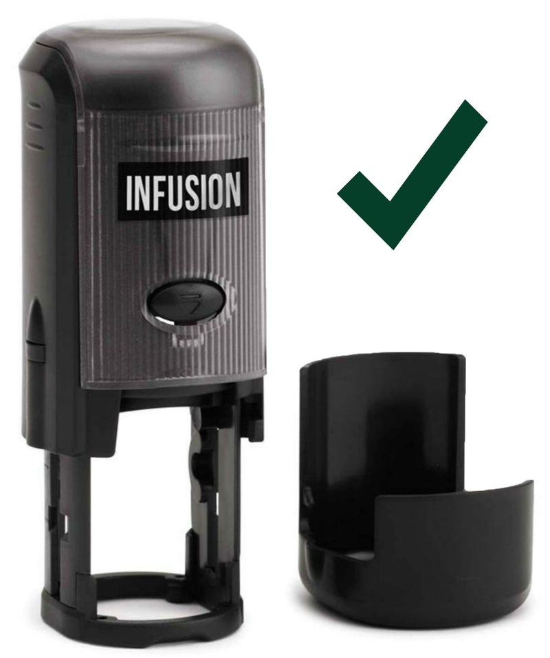 Infusion Checkmark Round Self-Inking Stock Rubber Stamp (3/4'' Diameter) - Green Ink - Image 1